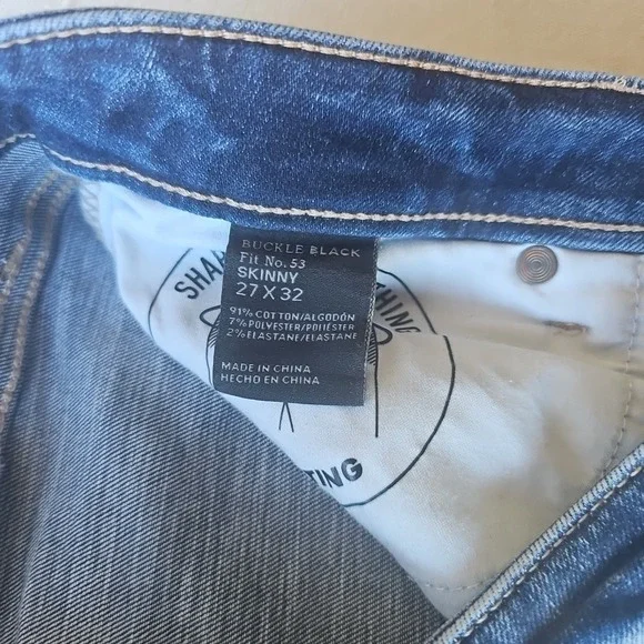 Buckle Black Denim Skinny Jeans Fit No. 53 Womens 27x32 Distressed Whisker Wash - Picture 6 of 10